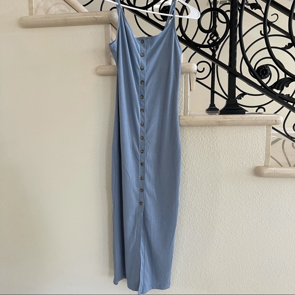 Baby Blue Ribbed Bodycon Midi Dress